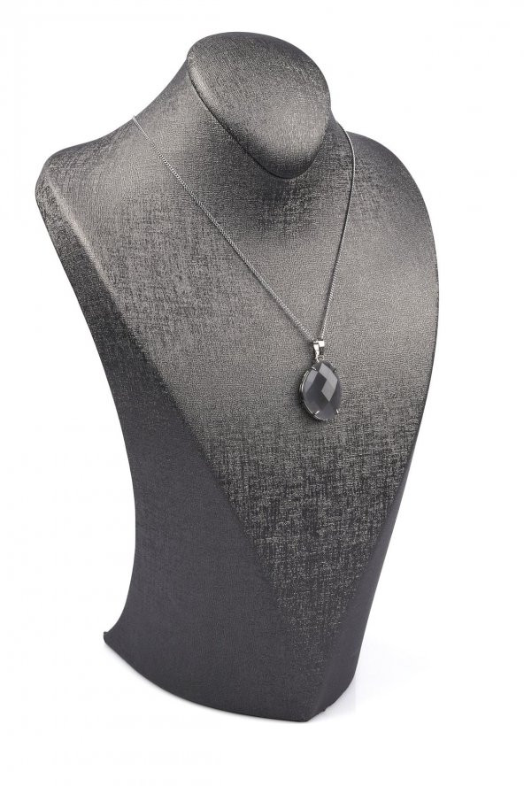 Bulutlu Kuvars Doğal Taş Gümüş Renkli Kolye - Resim 2