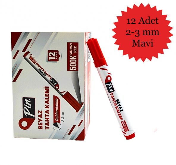 Pin Doldurulabilir Beyaz Tahta Kalemi 500 Kırmızı 12 Adet
