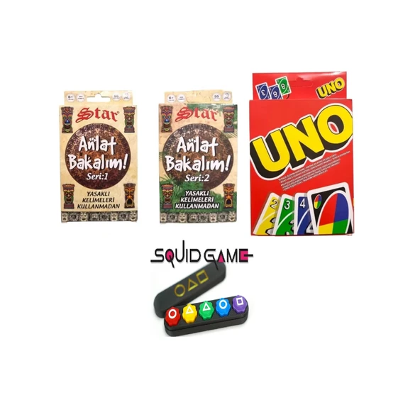 Squid Game 2 Gonggi 5 Taş Uno + Anlat Bakalım Seri 1 + Seri 2 Oyun Kartları - 4 lü Set