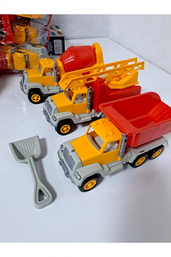 Erkek Çocuk Oyuncak 3Lü İş Makine Seti Kamyon Beton Mikseri 3 lü Kurtarma Aracı - Resim 2