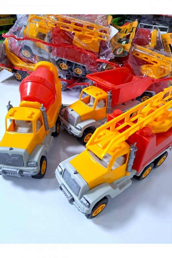Erkek Çocuk Oyuncak 3Lü İş Makine Seti Kamyon Beton Mikseri 3 lü Kurtarma Aracı - Resim 3