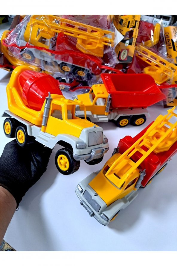 Erkek Çocuk Oyuncak 3Lü İş Makine Seti Kamyon Beton Mikseri 3 lü Kurtarma Aracı - Resim 4