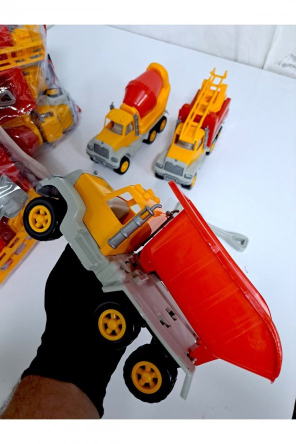 Erkek Çocuk Oyuncak 3Lü İş Makine Seti Kamyon Beton Mikseri 3 lü Kurtarma Aracı - Resim 5