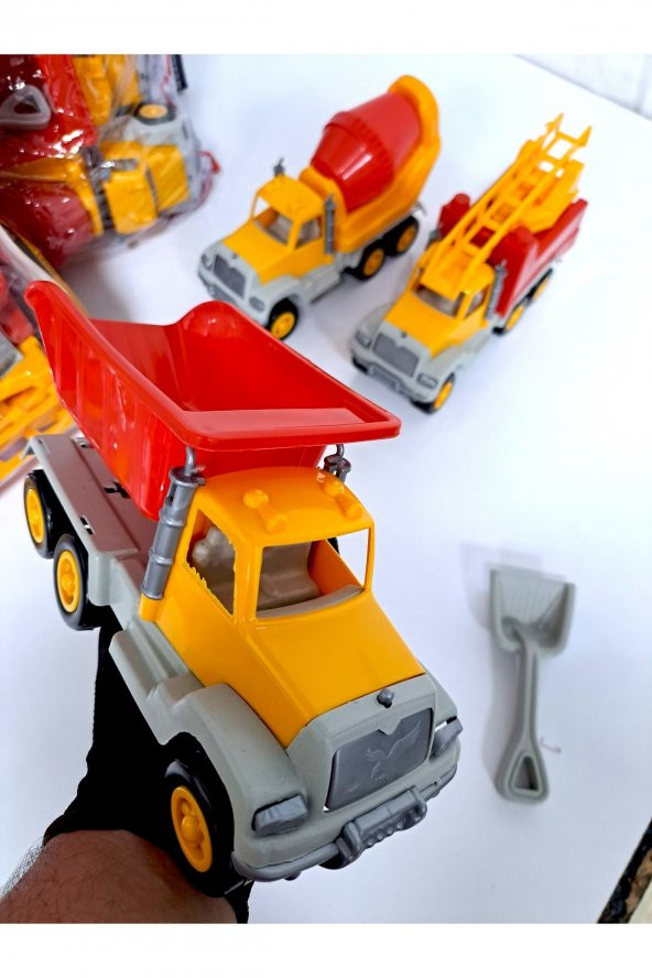 Erkek Çocuk Oyuncak 3Lü İş Makine Seti Kamyon Beton Mikseri 3 lü Kurtarma Aracı - Resim 6