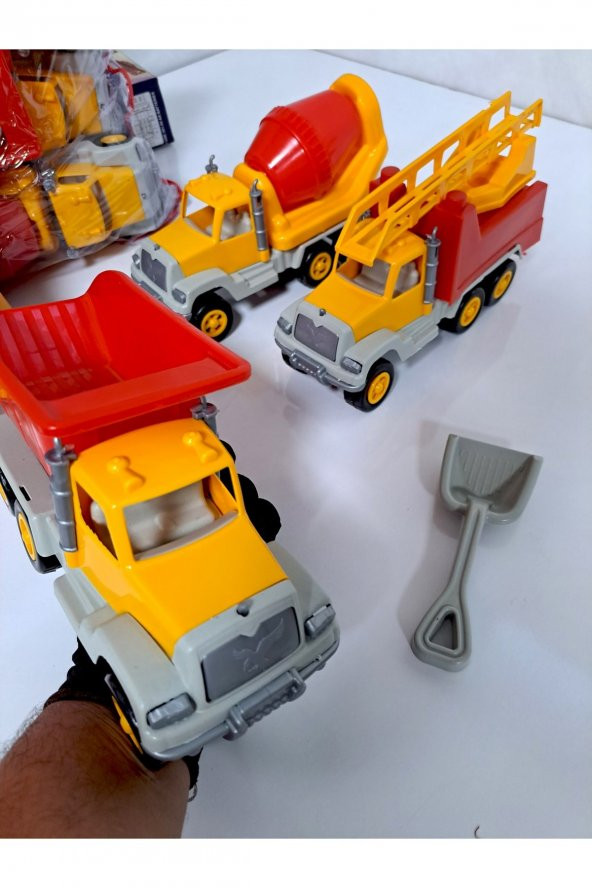 Erkek Çocuk Oyuncak 3Lü İş Makine Seti Kamyon Beton Mikseri 3 lü Kurtarma Aracı - Resim 7
