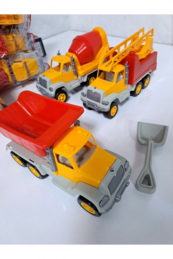 Erkek Çocuk Oyuncak 3Lü İş Makine Seti Kamyon Beton Mikseri 3 lü Kurtarma Aracı - Resim 8