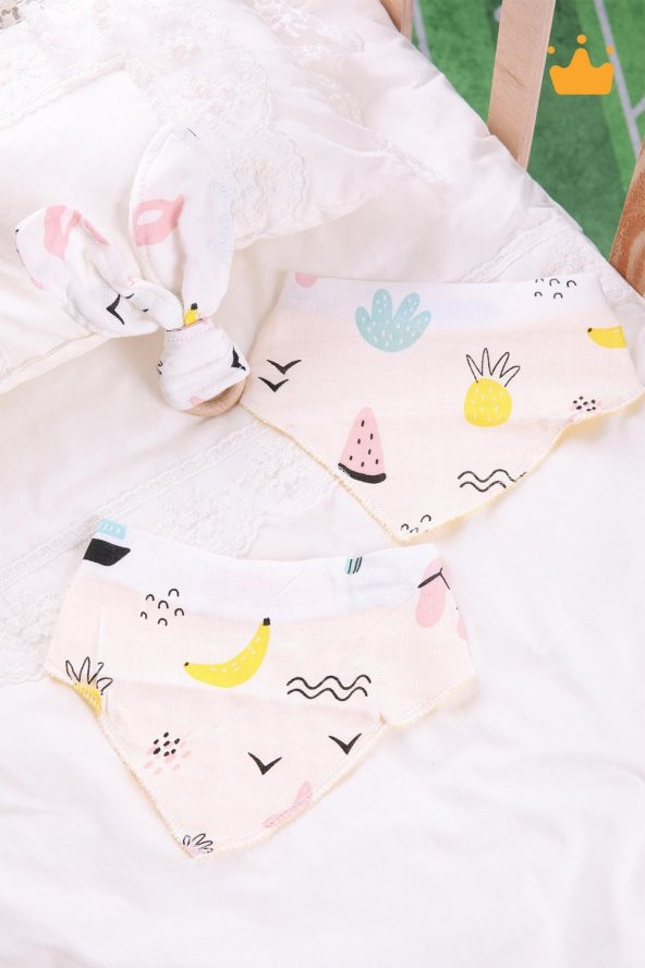 Babyhola Müslin Önlük 2'li ve Ahşap Halkalı Müslin Diş Kaşıyıcı Set 547