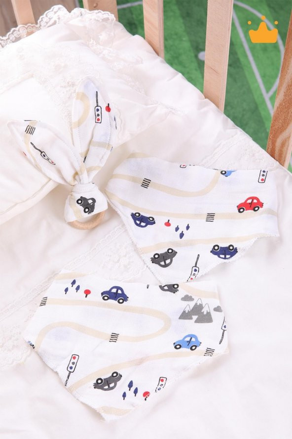 Babyhola Müslin Önlük 2'li ve Ahşap Halkalı Müslin Diş Kaşıyıcı Set 547 - 3