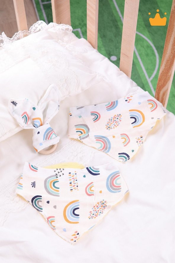 Babyhola Müslin Önlük 2'li ve Ahşap Halkalı Müslin Diş Kaşıyıcı Set 547 - 5