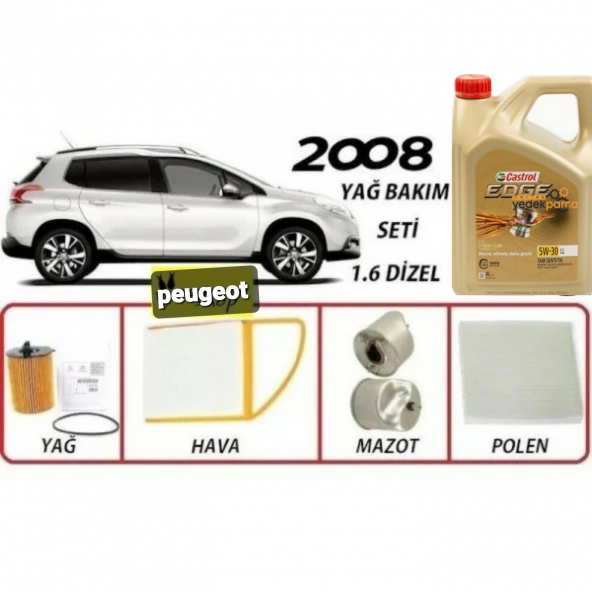 Peugeot 2008 1.6 Dizel Yağ Bakım Ful Set +castrol edge 5W30 dpf 4LT MOTOR YAĞ 2023 ÜRETİM