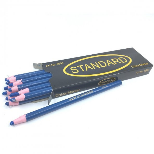 Ekoset Standart China Marker İpli Kalem Silinebilir İşaretleme Kalemi Mavi 12 Adet - 2