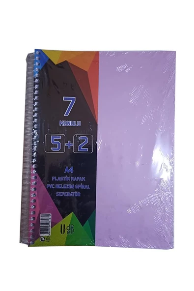 5+2 Ayraçlı Defter 7 Konulu 175 Yaprak 1 Adet 5 Kareli 2 Çizgili Spralli Plastik Kapak Seperatörlü - 4