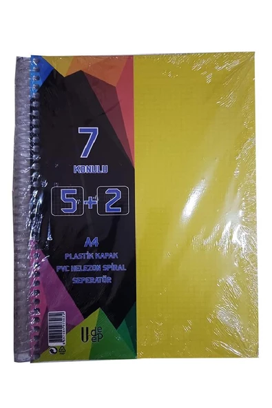 5+2 Ayraçlı Defter 7 Konulu 175 Yaprak 1 Adet 5 Kareli 2 Çizgili Spralli Plastik Kapak Seperatörlü - 5
