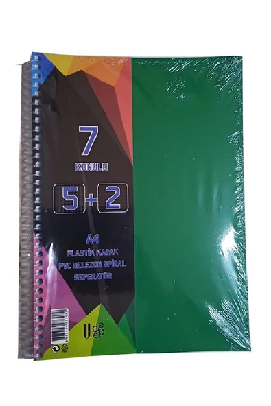 5+2 Ayraçlı Defter 7 Konulu 175 Yaprak 1 Adet 5 Kareli 2 Çizgili Spralli Plastik Kapak Seperatörlü - 6