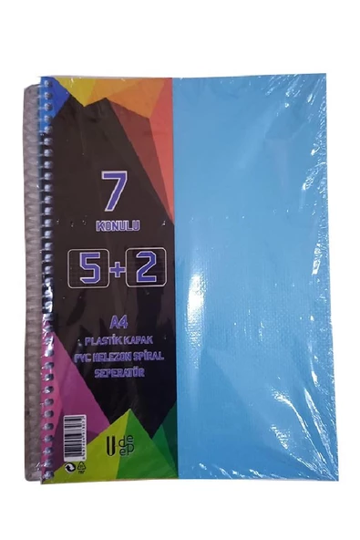 5+2 Ayraçlı Defter 7 Konulu 175 Yaprak 1 Adet 5 Kareli 2 Çizgili Spralli Plastik Kapak Seperatörlü - 3