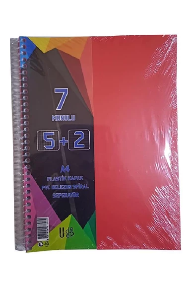 5+2 Ayraçlı Defter 7 Konulu 175 Yaprak 1 Adet 5 Kareli 2 Çizgili Spralli Plastik Kapak Seperatörlü - 2