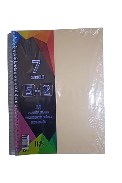 5+2 Ayraçlı Defter 7 Konulu 175 Yaprak 1 Adet 5 Kareli 2 Çizgili Spralli Plastik Kapak Seperatörlü