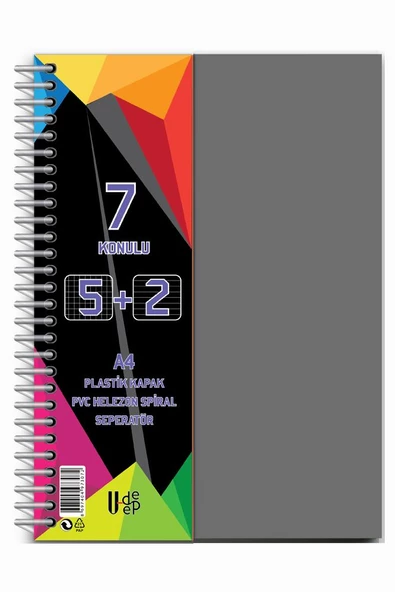 5+2 Ayraçlı Defter 7 Konulu 175 Yaprak 1 Adet 5 Kareli 2 Çizgili Spralli Plastik Kapak Seperatörlü - 9