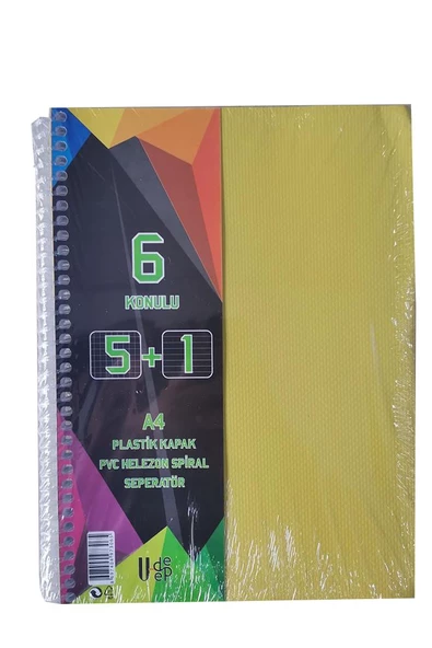 5+1 Ayraçlı Defter 6 Konulu 150 Yaprak 1 Adet 5 Kareli 1 Çizgili Spralli Plastik Kapak Seperatörlü - 5