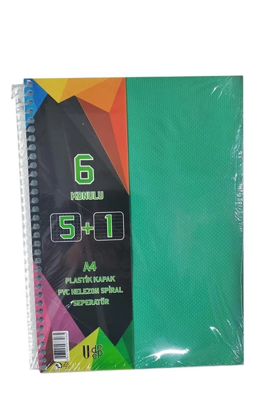 5+1 Ayraçlı Defter 6 Konulu 150 Yaprak 1 Adet 5 Kareli 1 Çizgili Spralli Plastik Kapak Seperatörlü - 6