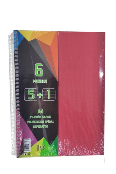 5+1 Ayraçlı Defter 6 Konulu 150 Yaprak 1 Adet 5 Kareli 1 Çizgili Spralli Plastik Kapak Seperatörlü