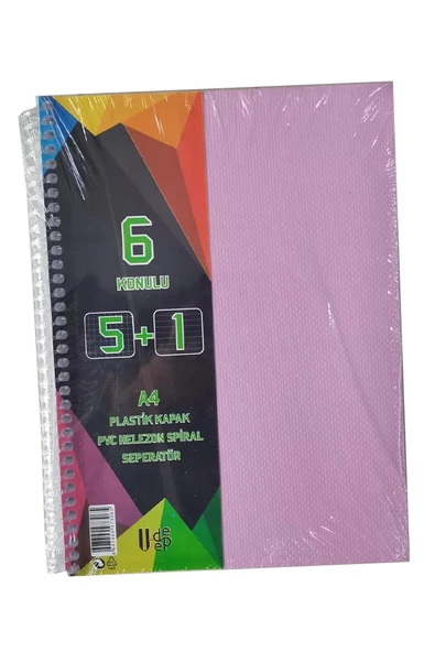 5+1 Ayraçlı Defter 6 Konulu 150 Yaprak 1 Adet 5 Kareli 1 Çizgili Spralli Plastik Kapak Seperatörlü - 4