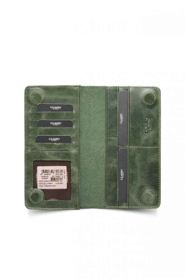 Guard Telefon Girişli Hakiki Deri Erkek/Kadın Portföy Cüzdan - Haki Yeşil P3047 - 2