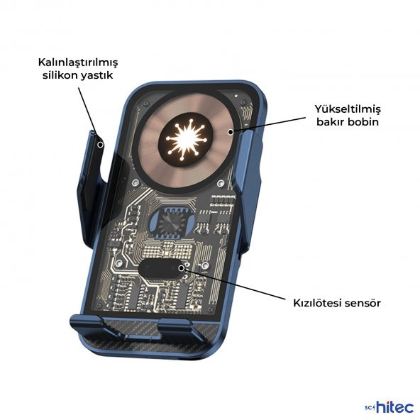 ScHitec C10 15W Sensörlü Araç İçi Kablosuz Hızlı Şarj Aleti ve Telefon Tutucu - 5