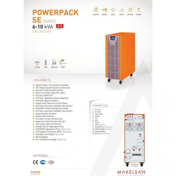 Makelsan Powerpack SE 6 KVA 16 x 7 AH Online UPS Güç Kaynağı - 4