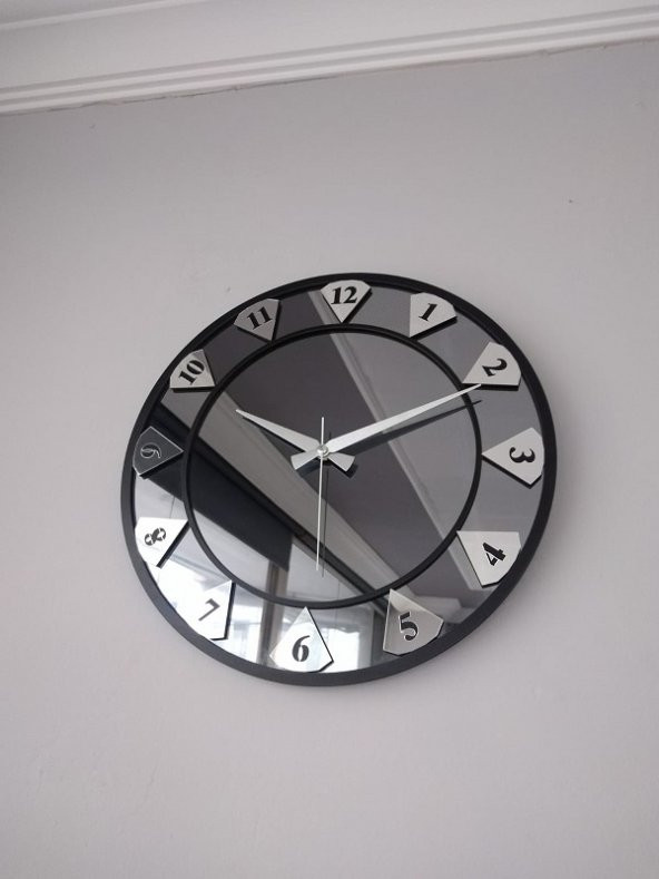 GERÇEK AYNALI ELMAS  DEKORATİF DUVAR SAATİ (40 CM) - 1