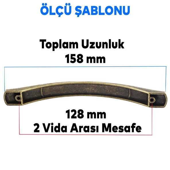Berilay (128 mm - 12.8 cm) Eskitme Antik Sarı Metal Mobilya Mutfak Dolabı Dolap Kulpu Kulbu Kulpları - Resim 2