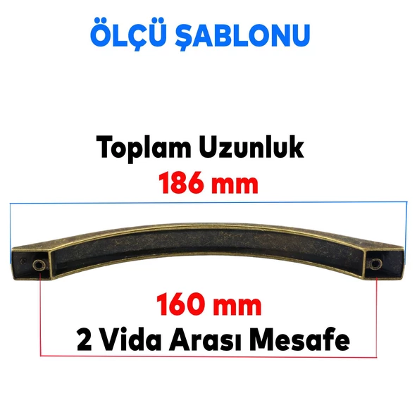 Berilay (160 mm - 16 cm) Eskitme Antik Sarı Metal Mobilya Mutfak Çekmece Dolap Kulpu Kulbu Kulpları - Resim 2