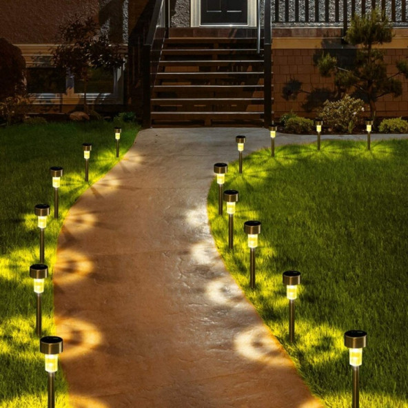 GÜN IŞIĞI SARI LEDLİ SOLAR GÜNEŞ ENERJİLİ BAHÇE LAMBASI  METAL GÖVDELİ - 3