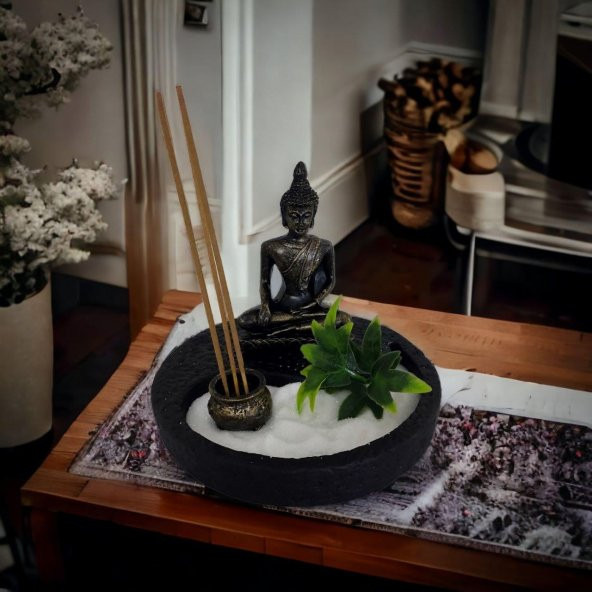 T.Concept Buda Heykeli Metal Yuvarlak Mini Zen Bahçesi - 2