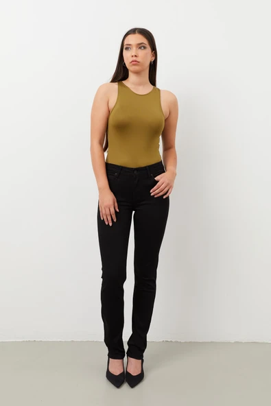 Kadın Siyah Jean Pantolon Düşük Bel - Resim 3