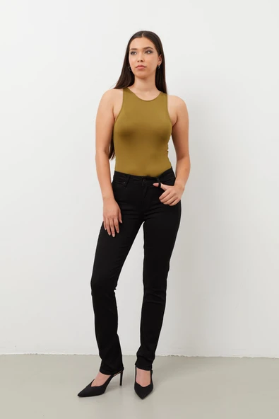 Kadın Siyah Jean Pantolon Düşük Bel - Resim 4