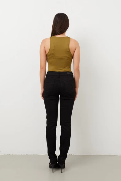 Kadın Siyah Jean Pantolon Düşük Bel - Resim 5