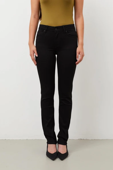 Kadın Siyah Jean Pantolon Düşük Bel - Resim 6