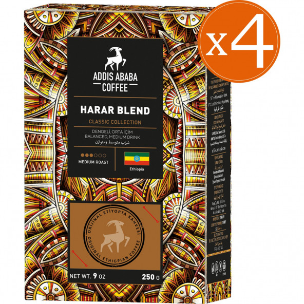 Addis Ababa Coffee Harar Blend Coffee 250 Gr x 4