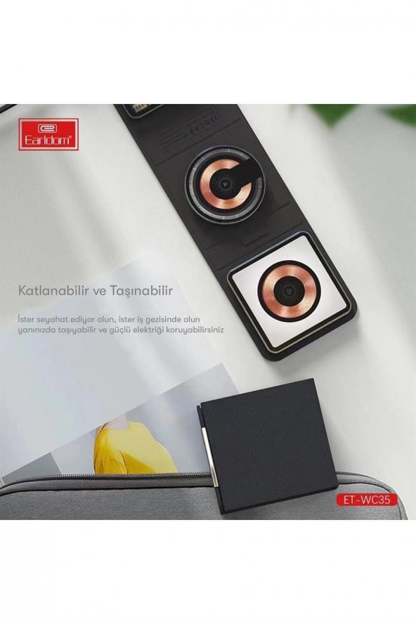 Peeq Earldom WC35 3in1 15W Magsafe Katlanabilir Masaüstü Kablosuz Şarj Standı - Resim 5