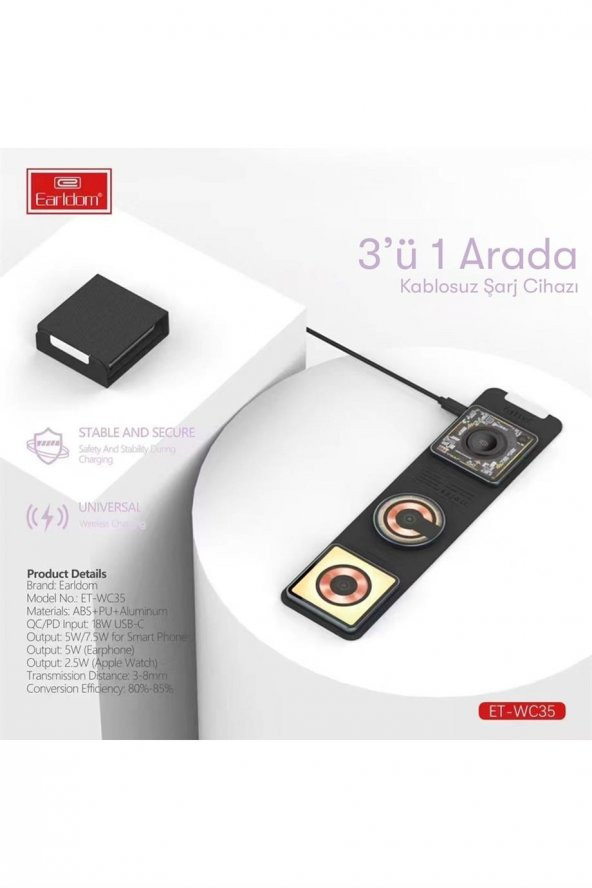Peeq Earldom WC35 3in1 15W Magsafe Katlanabilir Masaüstü Kablosuz Şarj Standı - Resim 6