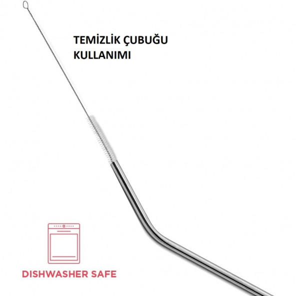 ÇELİK PİPET PASLANMAZ ÇELİK METAL MEŞRUBAT PİPETİ VE PİPET TEMİZLEME FIRÇASI SETİ 5 PARÇA - 2
