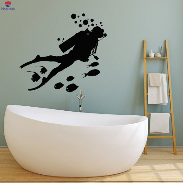 Banyo Dekoratif Duvar Sticker Tüplü Dalış Dalgıç Balıklar Kabarcıklar Sualtı Banyo Çıkartmaları Benzersiz Hediyelik