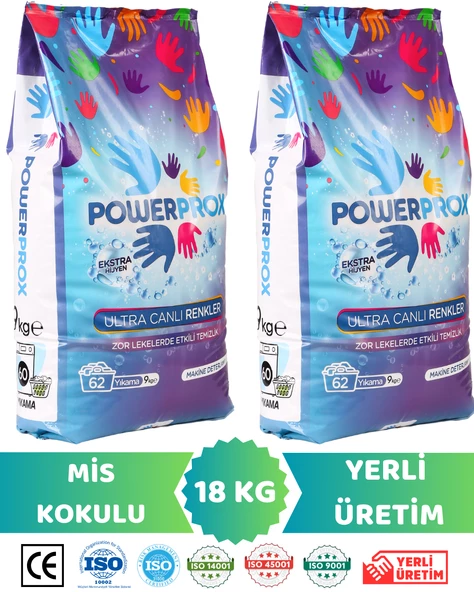 Power Prox Ultra Canlı Renkler Toz Çamaşır Deterjanı 2x9 KG 18 KG Renkliler Için