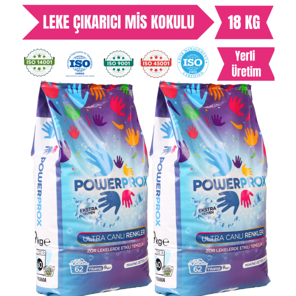 Power Prox Ultra Canlı Renkler Toz Çamaşır Deterjanı 2x9 KG 18 KG Renkliler Için