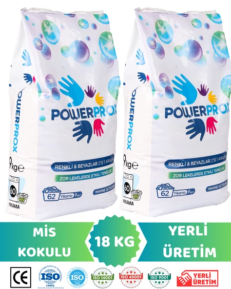 Power Prox En Uygun Toz Çamaşır Deterjanı Renkli ve Beyazlar 2si 1 Arada İtalyan Baharı 2x9 KG 18KG