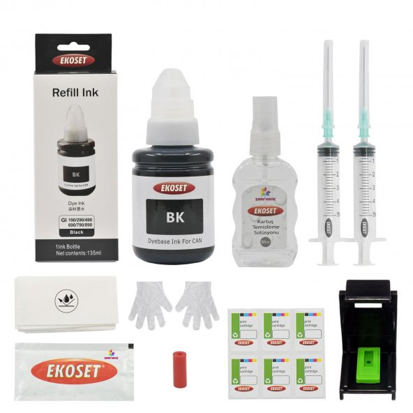 Ekoset Canon E204 E304 E3140 PG46 uyumlu Siyah Kartuş Dolum seti 135ml