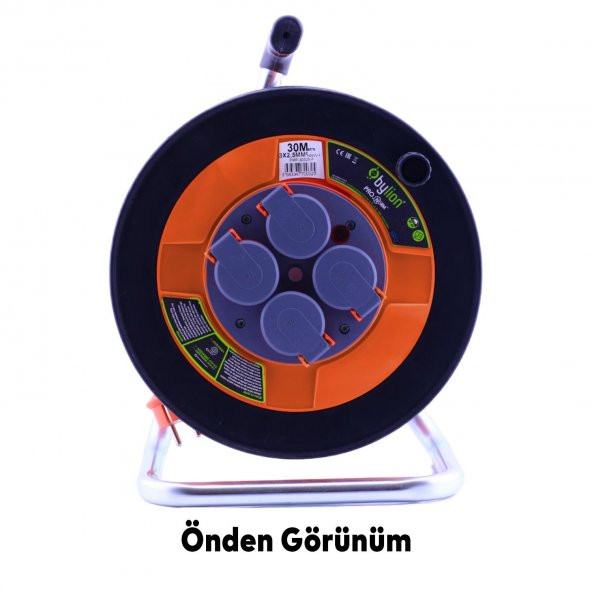 Bylion IP44 Plastik Makaralı Seyyar Kapaklı 4 Prizli Uzatma Kablosu 3x2.5 mm 30 Metre Termal Sigorta - 2