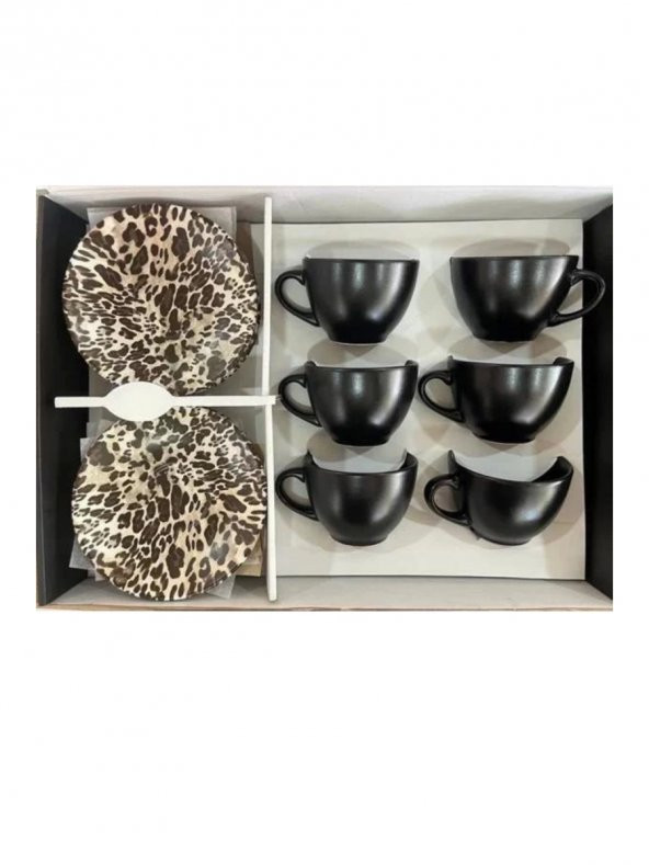 Keramika 5631 Leoparlı Siyah Çay Fincan Takımı 6 Lı