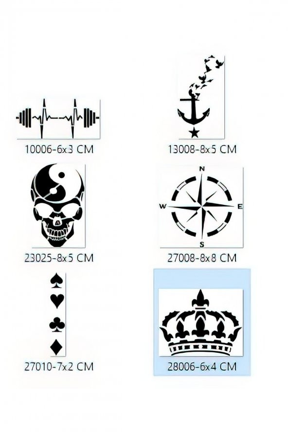 Pusula Taç Geçici Dövme Şablonu Seti Sadece Desen ürün görseli 1